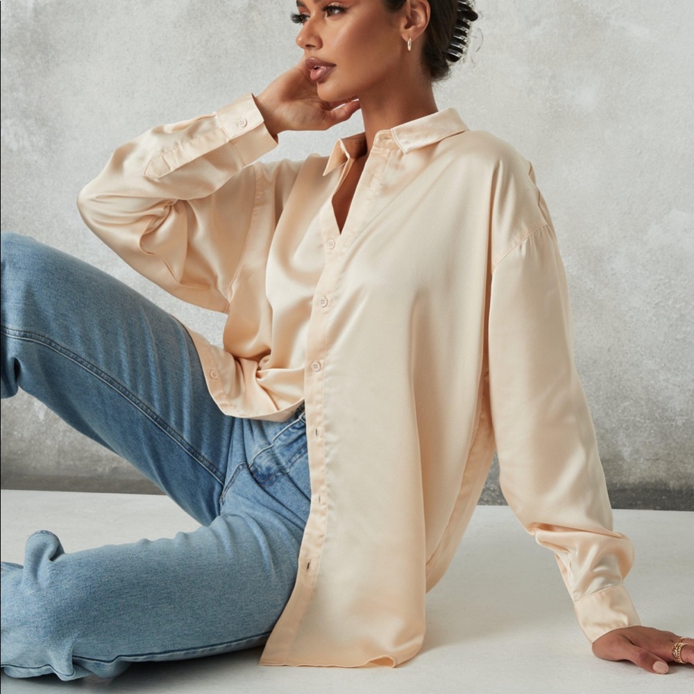Missguided Nude Oversized Satin Shirt